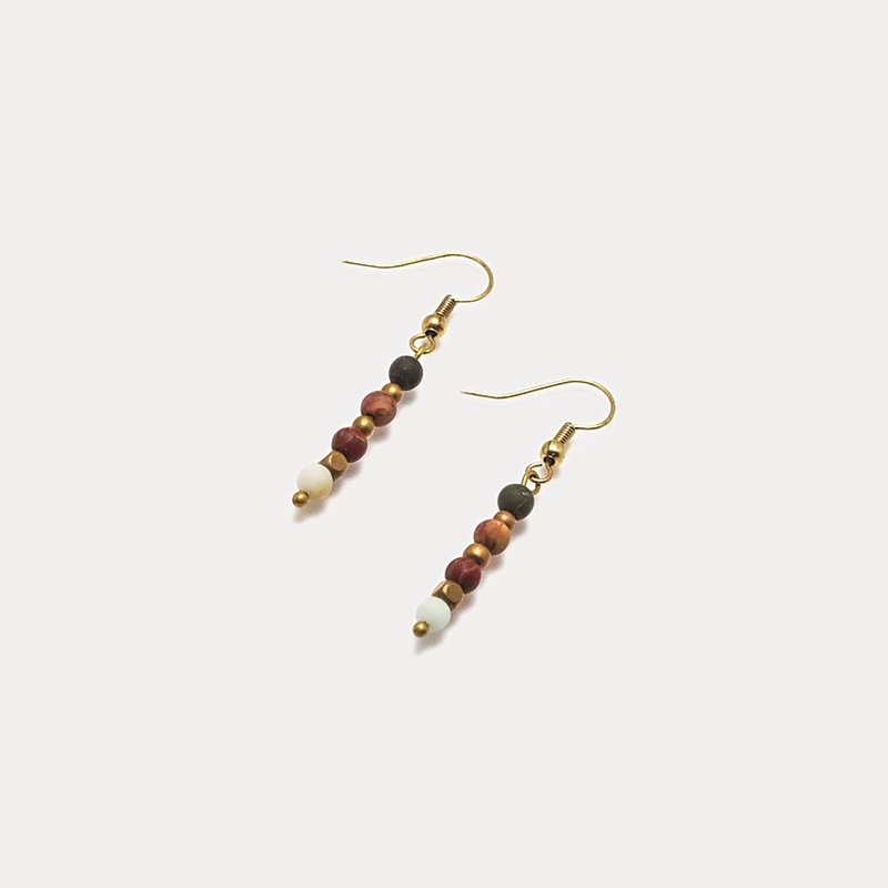 Conflict and Harmony | Earrings | Red Jasper Amazonite Natural Stone - ต่างหู - ทองแดงทองเหลือง 