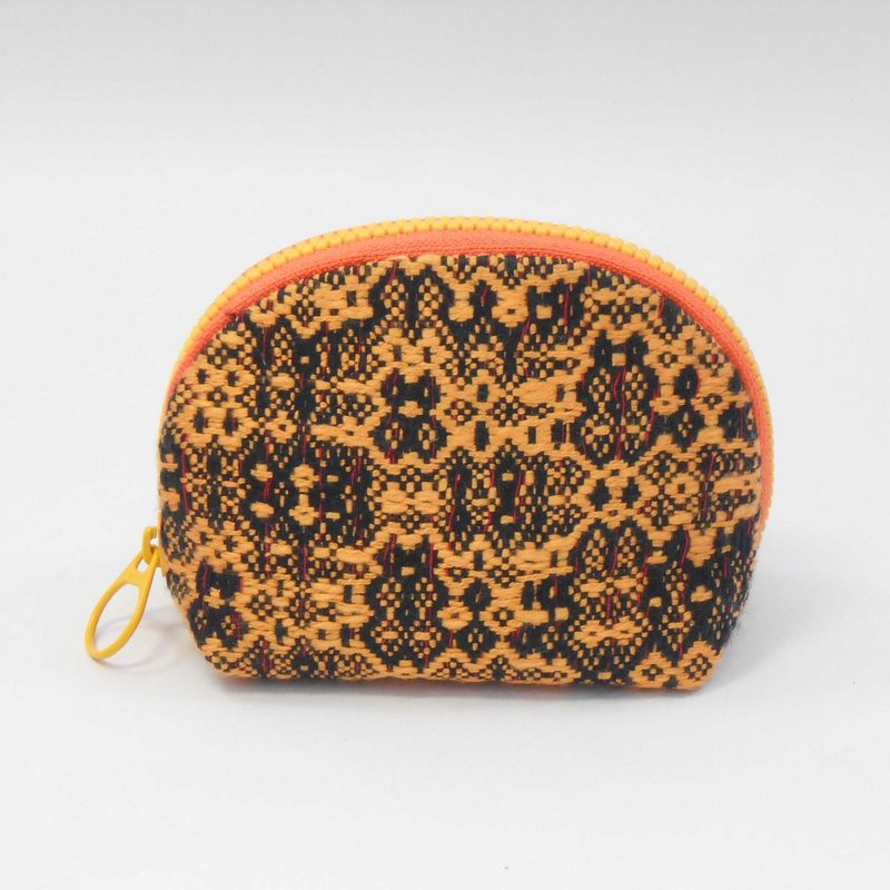 Handwoven Shell Coin Purse 06 - กระเป๋าใส่เหรียญ - ผ้าฝ้าย/ผ้าลินิน สีส้ม