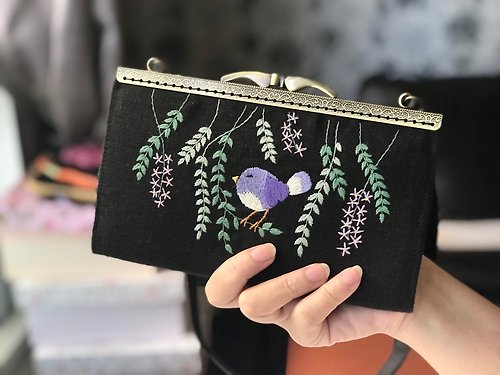 kajonpong Hand-embroidered wallet,hand-embroidered clutch,crossbody purse,fabric wallet