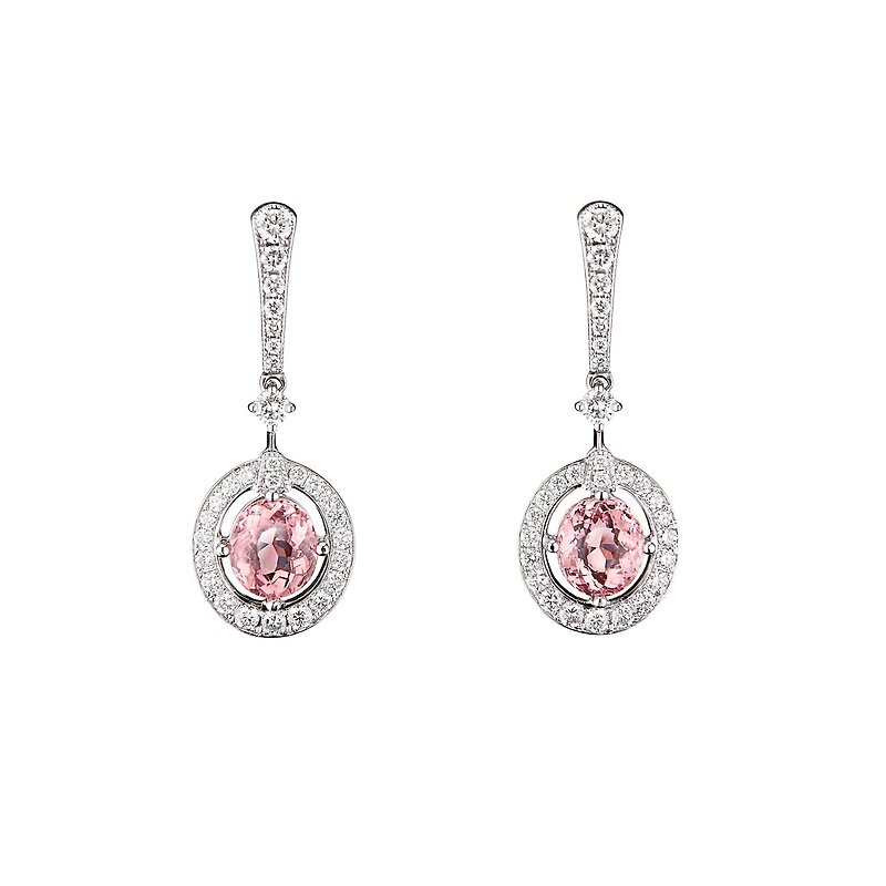 Wedding Series/ Pink Tourmaline/ Diamond/ 18K Earrings - Earrings & Clip-ons - Gemstone Pink
