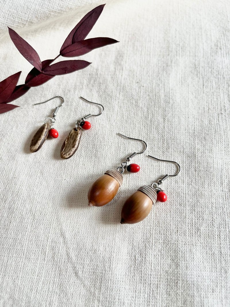 [Preferential Combination] Seed Earrings + Acorn Charm/Christmas Ornaments - Earrings & Clip-ons - Plants & Flowers 