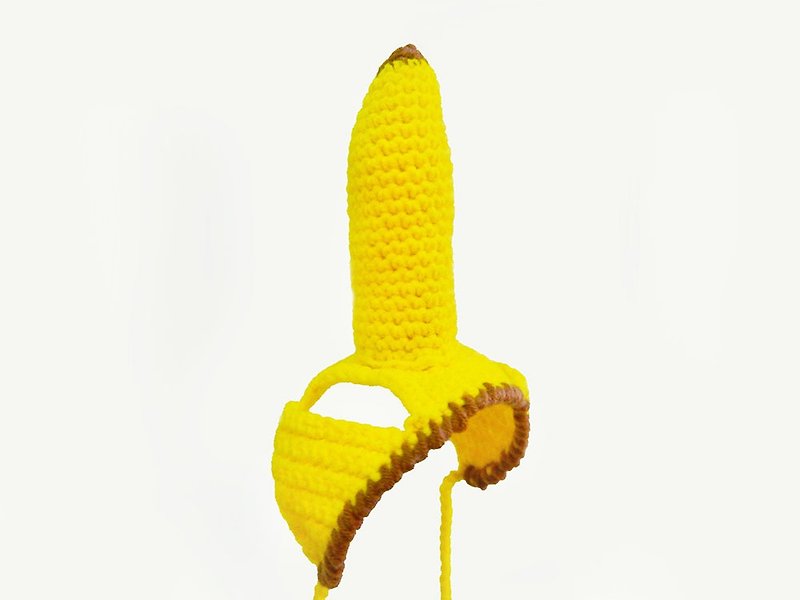 毛線編織貓咪狗狗帽子 水果寵物帽子 香蕉 - 寵物衣服 - 其他材質 黃色