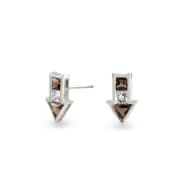 Urban Arrow Earring with Smoky Quartz and White Topaz - Earrings & Clip-ons - Semi-Precious Stones Silver