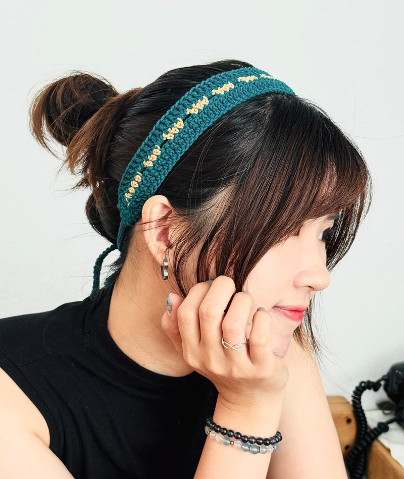 Dotted Line/ Braided Hairband Short Strap Two-Color - ที่คาดผม - ผ้าฝ้าย/ผ้าลินิน สีกากี