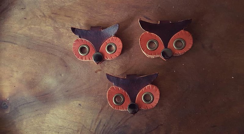 Retro owl pure leather hub - (lover, birthday gift) - ที่เก็บสายไฟ/สายหูฟัง - หนังแท้ สีส้ม