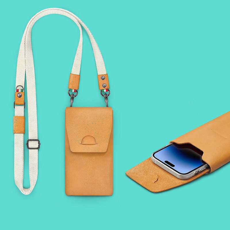 Genuine Leather Phone Cases Orange - COZI - Vegetable-Tanned Leather Phone Crossbody Bag Pouch Case with Straps