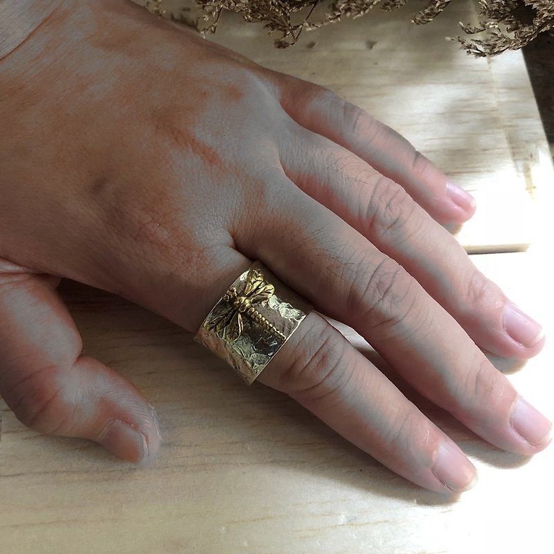 蜻蜓純銀戒指寬帶自然珠寶藝術nouveau黃銅昆蟲 - 戒指 - 其他金屬 銀色
