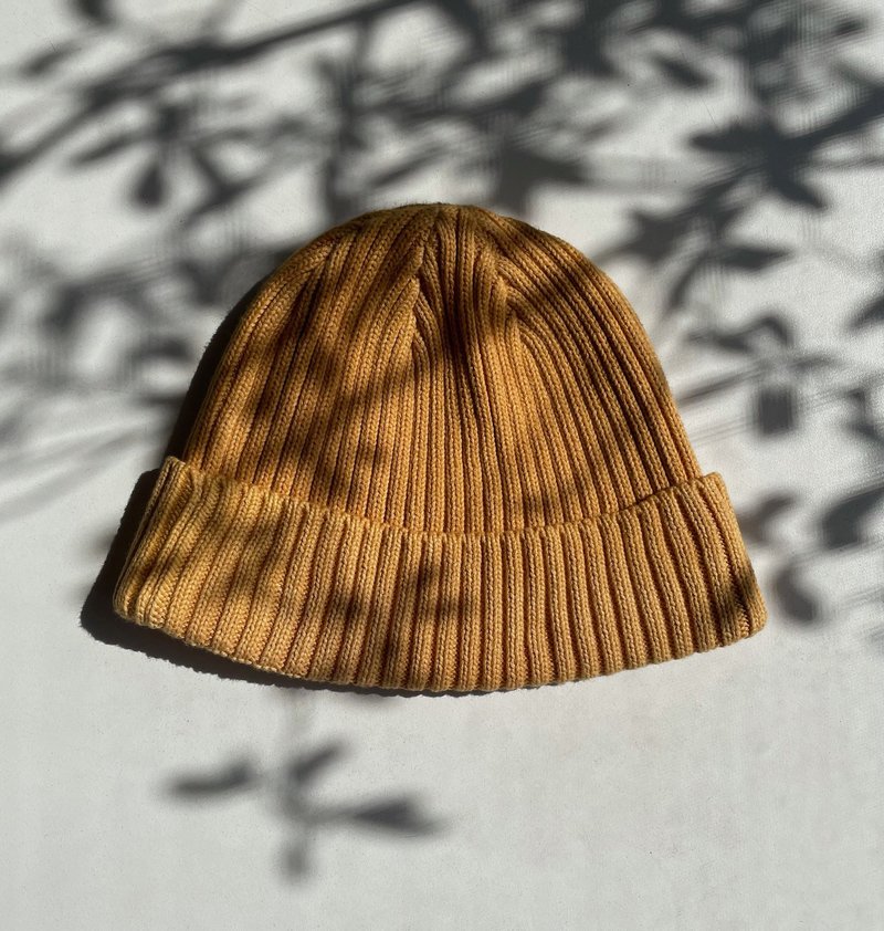 Knitted cap cotton コットンニットキャップ  植物染　草木染　yellow - 帽子 - 棉．麻 黃色