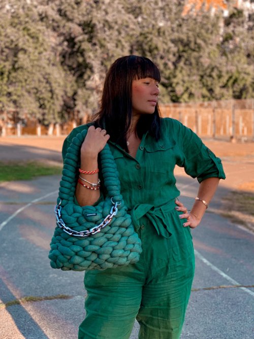 SmachnaTorba Chunky bag knit pattern PDF and video tutorial, crochet handbag, shoulder purse,