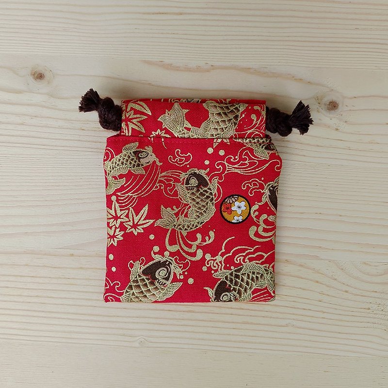 金邊鯉魚束口袋(迷你)/印章袋 首飾袋 - 印章/印台 - 棉．麻 紅色