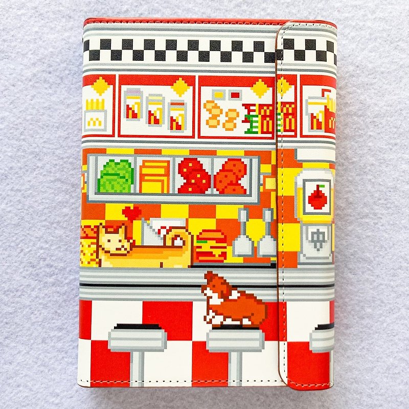 System Notebook Mini 6 President Mel and Everyone in the Center Area Hamburger Shop Dog Diner Pocket Size Pixel Art - สมุดบันทึก/สมุดปฏิทิน - หนังเทียม สีแดง