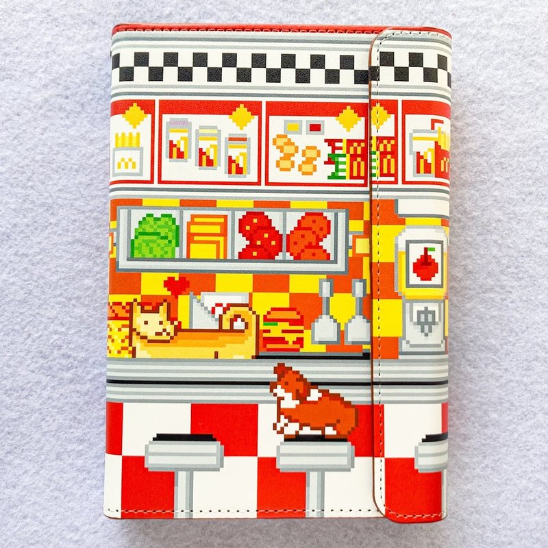 System Notebook Mini 6 President Mel and Everyone in the Center Area Hamburger Shop Dog Diner Pocket Size Pixel Art - สมุดบันทึก/สมุดปฏิทิน - หนังเทียม สีแดง