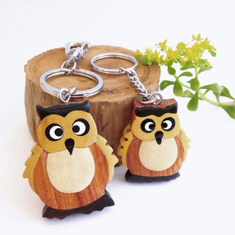 [Owl Series  -  June]手作り木製キーリング/チャーム - キーホルダー・キーケース - 木製 ブラウン