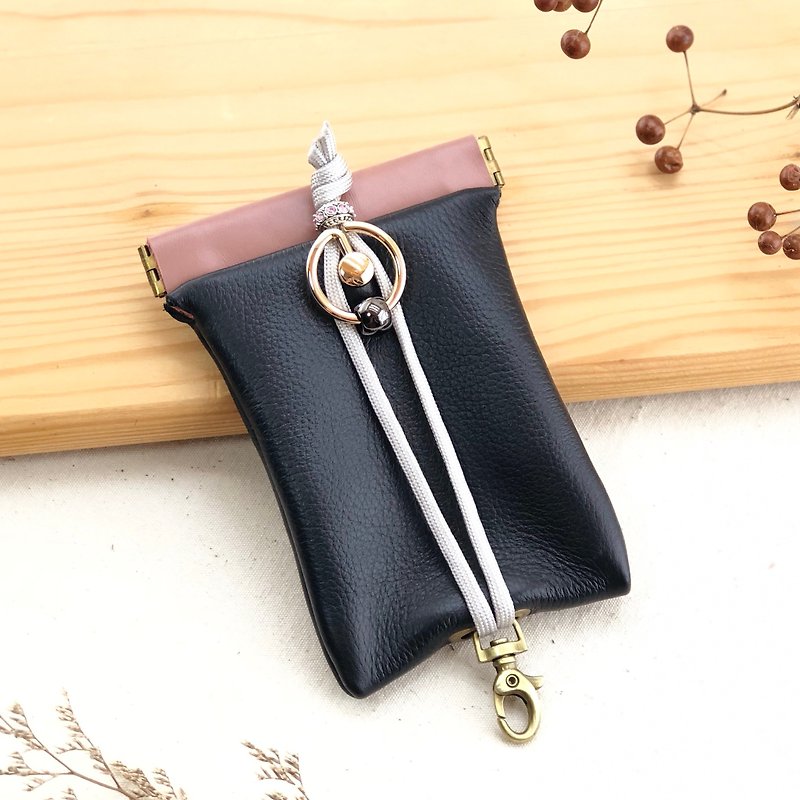 Spliced ​​free shrapnel key case - key / key bag / storage / key case - Keychains - Genuine Leather Black
