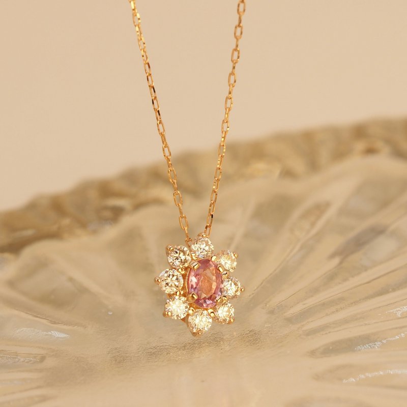 18K金帕帕拉恰花卉項鏈 18K Gold Padparadscha Floral Necklace - 項鍊 - 貴金屬 