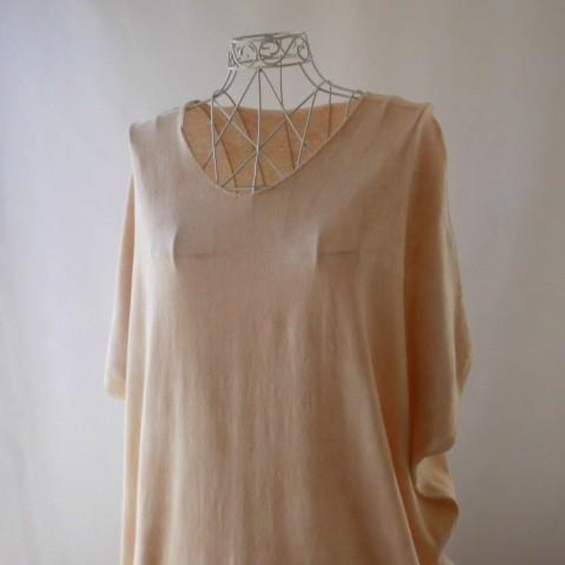 Red iron oxide dyed · V-neck Long tunic (100% cotton knit) - เสื้อผู้หญิง - ผ้าฝ้าย/ผ้าลินิน สีส้ม