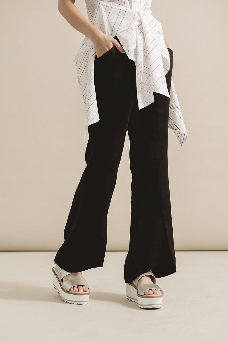 Flared trousers with slits - กางเกงขายาว - ผ้าฝ้าย/ผ้าลินิน สีดำ