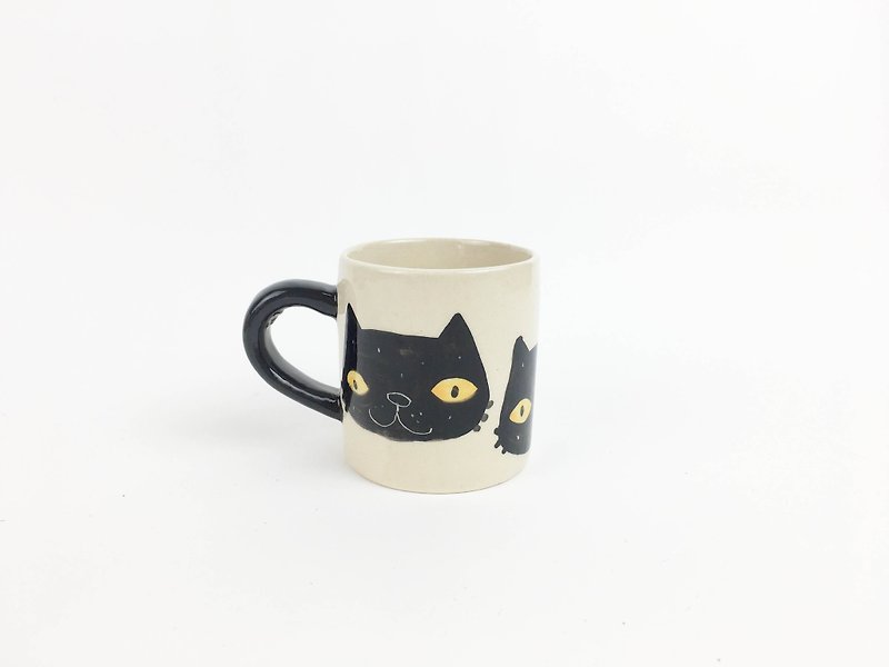 Nice Little Clay Mug Cup_Black Cat Head 0133-01 - แก้วมัค/แก้วกาแฟ - ดินเผา ขาว