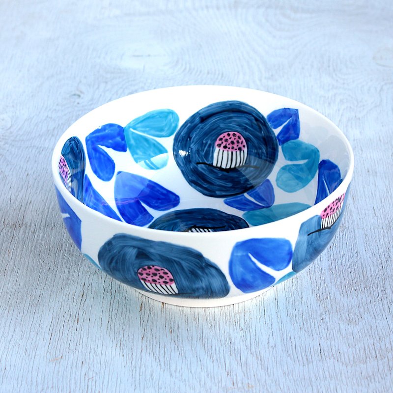 青い椿の鉢 - 小皿 - 磁器 ブルー