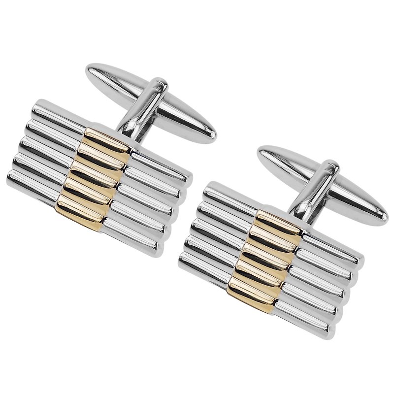 Two Tone Ribbed Rectangular Cufflinks - Cuff Links - Other Metals Silver