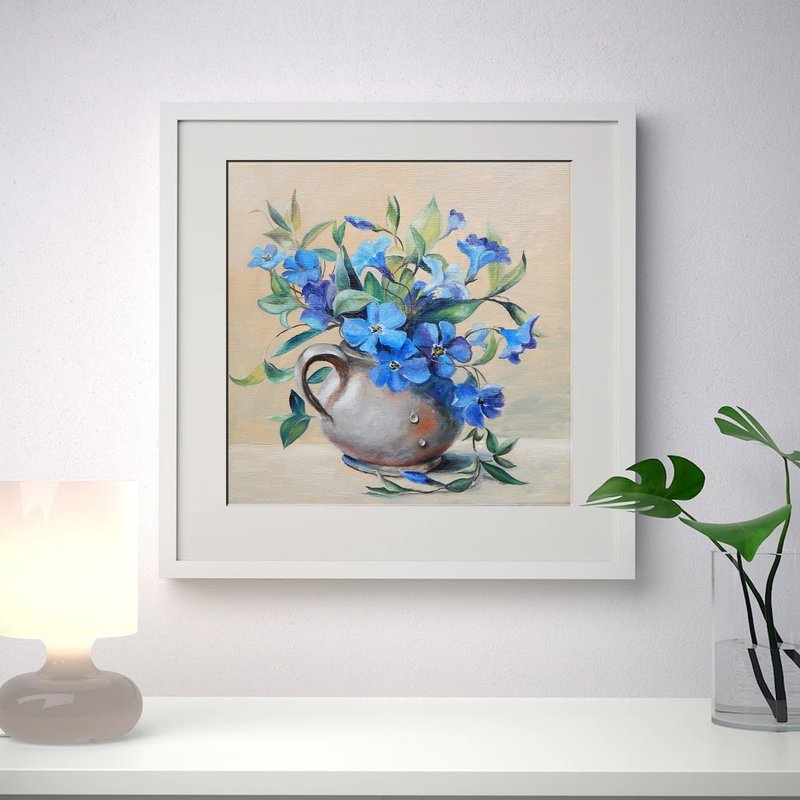 藍色的 花朵 花畫  花卉植物 掛畫  原畫  手繪   原創油畫 - 海報/掛畫/掛布 - 其他材質 多色