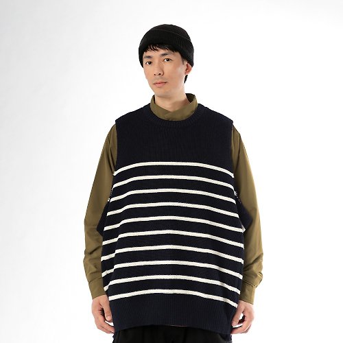 TMCAZ Wool-blend dropped knit vest 羊毛混紡針織背心 藏青色/灰色