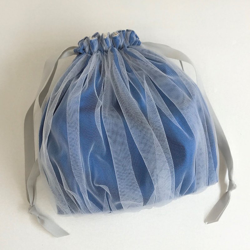 ブルーガーデン オーバーチュール ギャザー巾着 新色ロイヤルブルー - 化妝袋/收納袋 - 棉．麻 藍色