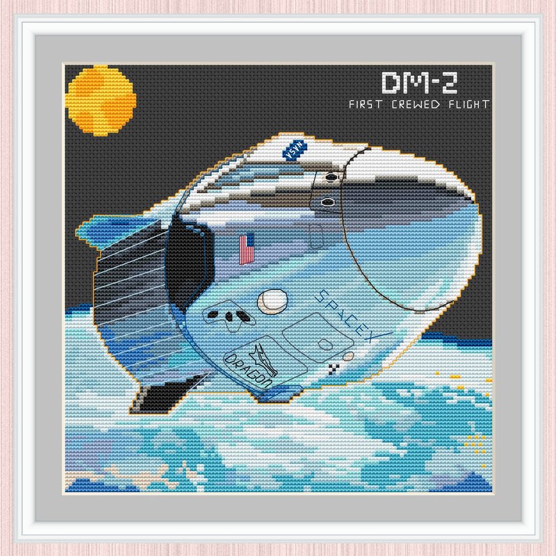 Dragon 2 Cross Stitch Pattern | SpaceX Dragon 2 | Crew Demo-2 | Spacecraft | - 手工藝教學/工具書 - 其他材質 