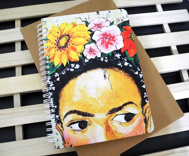 PuChi / self portrait / girl thinking / hard shell cover notebook - สมุดบันทึก/สมุดปฏิทิน - กระดาษ สีส้ม
