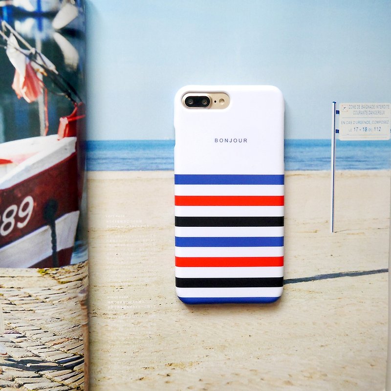 White navy wind stripe phone case - Phone Cases - Other Materials White