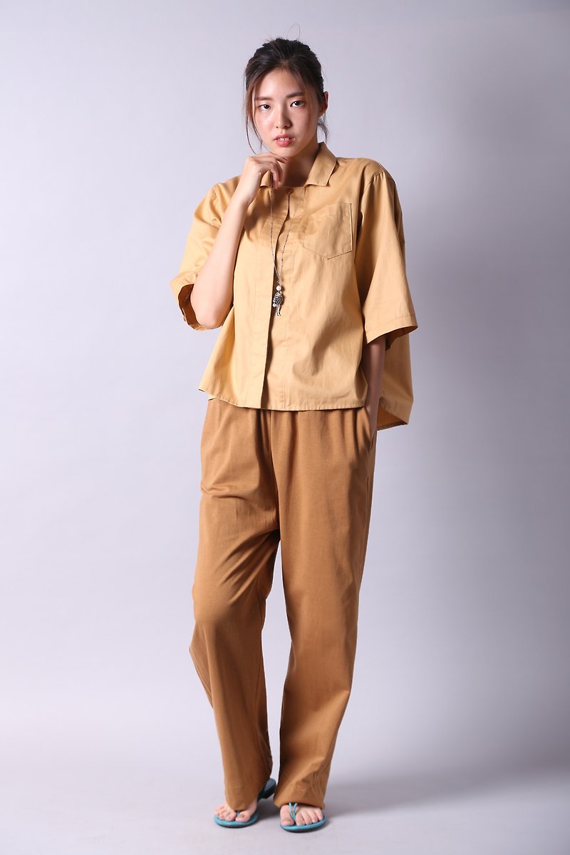 MIZIHANA original cotton plain short-sleeved shirt - Women's Shirts - Cotton & Hemp 
