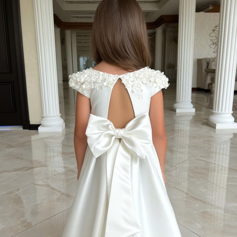 奢華象牙色露背女童連身裙 搭配大緞帶蝴蝶結 - 男/女童禮服 - 其他材質 多色