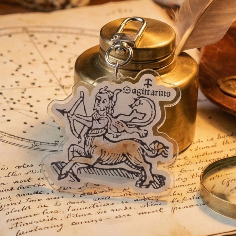 【射手座】手稿裡的星座- 壓克力吊飾 中世紀天文 復古 交換禮物 - 鑰匙圈/鑰匙包 - 塑膠 卡其色