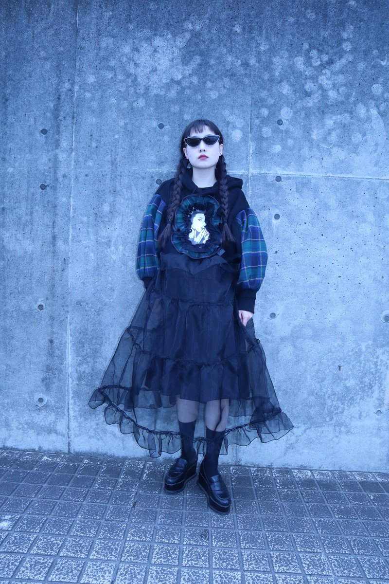 print design parka OP 9008BK meikeiin handmade - One Piece Dresses - Cotton & Hemp Black