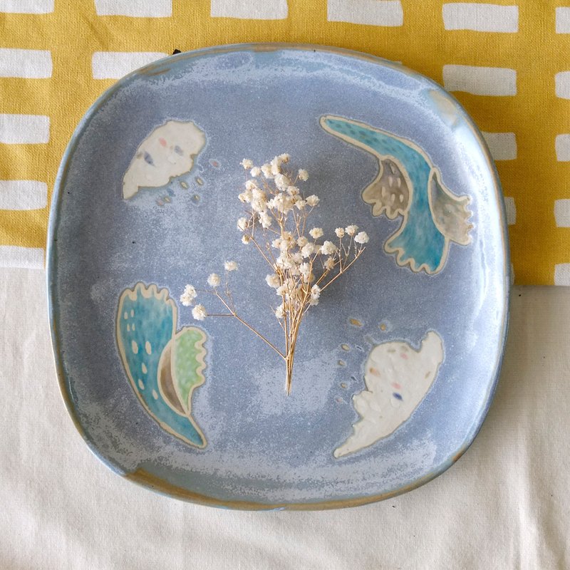 Seabed Coral Series _ Cottage Square Tray _Fillet _ Plate Cake Tray (one) - Small Plates & Saucers - Pottery Blue