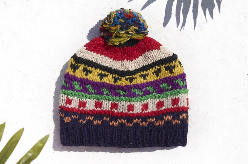 クリスマスプレゼント交換ギフトリミット緊急手織りの純粋なウールの帽子/ニットキャップ/内側毛手織りキャップ/ウールの帽子/手編みの帽子 - 甘いフルーツティー遊び心のある色北欧カラフルなストライプ - 帽子 - ウール 多色
