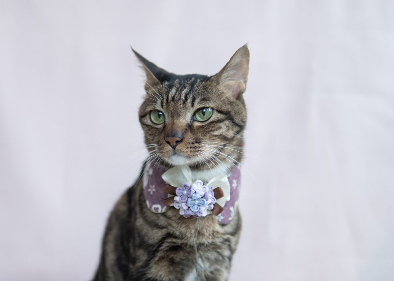 【Hydrangea·Ajisei Series】Pet Scarf Cat/Dog Flower Floral Cloth Flower-Purple - ปลอกคอ - ผ้าฝ้าย/ผ้าลินิน สีม่วง