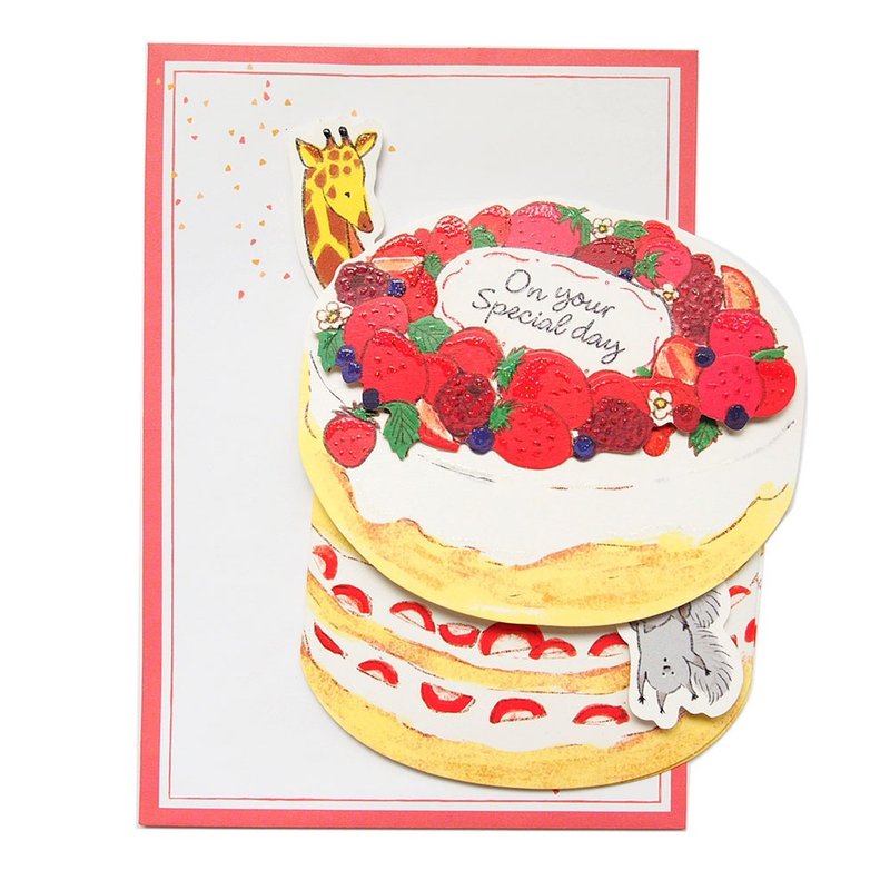 Giraffe Berry Cake 【Hallmark-JP Japanese Card Birthday Wishes】 - การ์ด/โปสการ์ด - กระดาษ หลากหลายสี