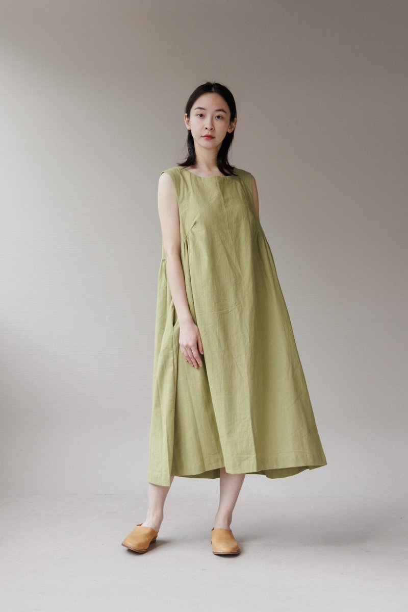 Pure cotton sleeveless back hole dress_Doulu - One Piece Dresses - Cotton & Hemp Green