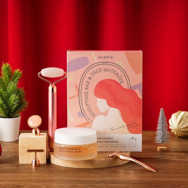 3-in-1 Electric Rose Quartz Sculpting Bar & Face Massager & Hydrating Gel Mask - Facial Massage & Cleansing Tools - Crystal 