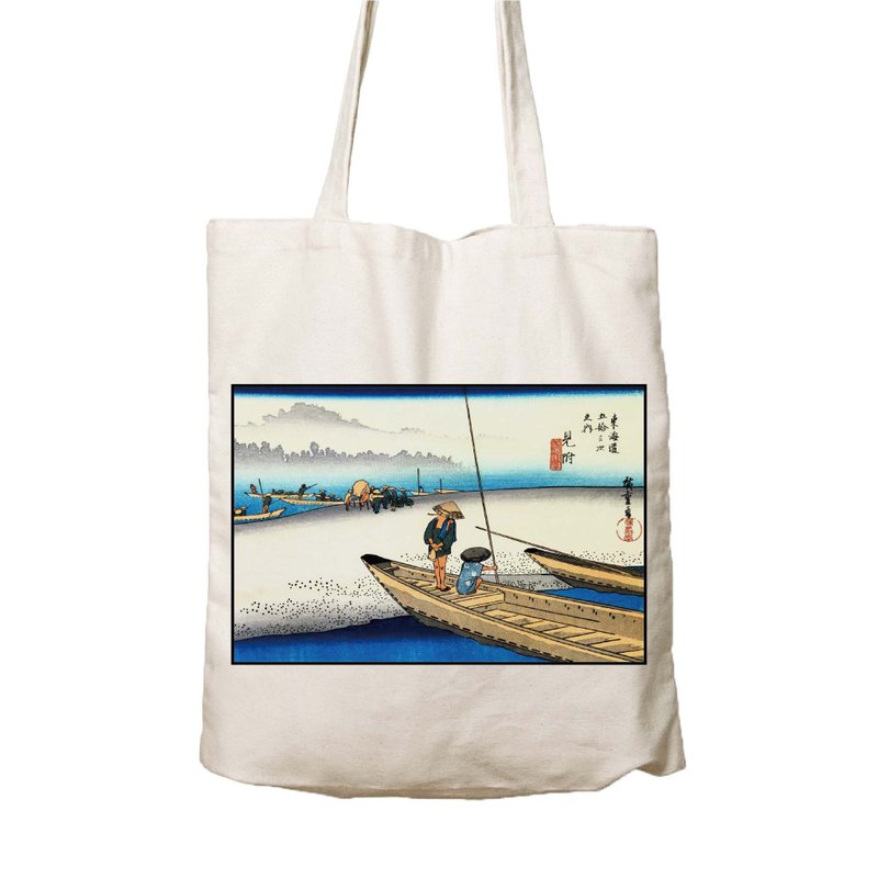 Ukiyoe canvas bag F3 Tokaido Mitsuke - กระเป๋าถือ - ผ้าฝ้าย/ผ้าลินิน 