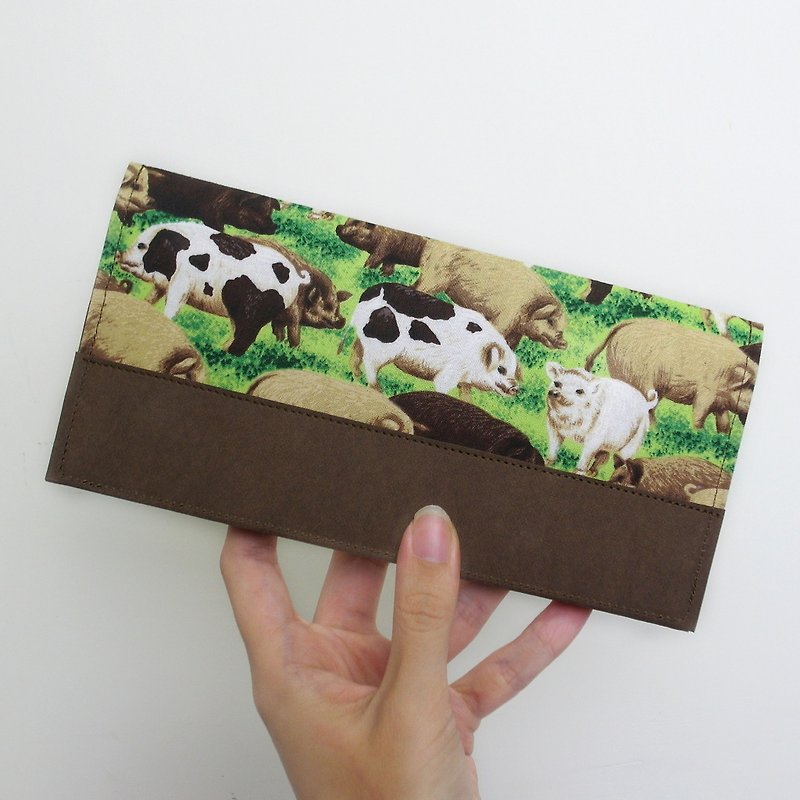 My Pig Friend American Cloth Washed Kraft Paper Clip Long Clip Wallet - Wallets - Paper Brown