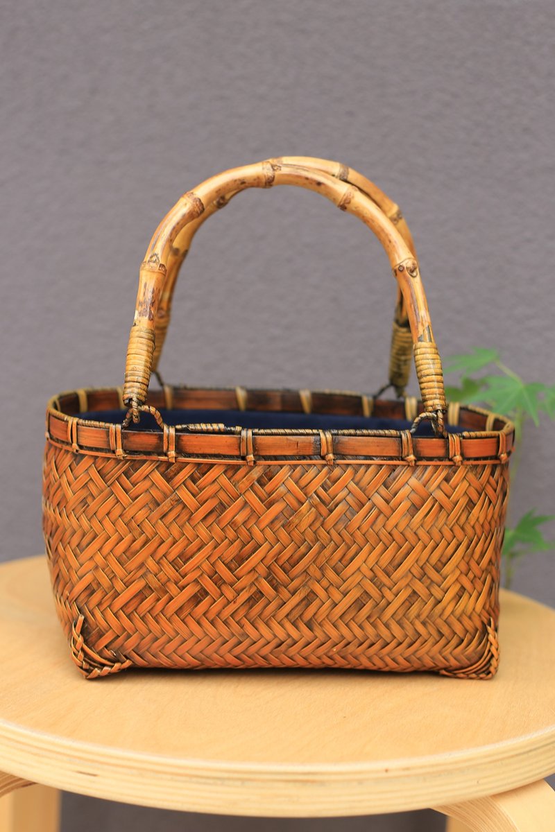 Bamboo series | Small bag with inner drawstring pocket | Storage for picnics and tea sets | Baked color - กระเป๋าถือ - ไม้ไผ่ 