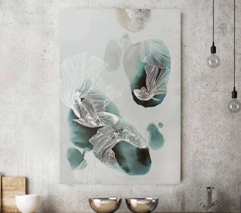 Alcohol ink paintings|Teal alcohol ink painting |Silver Teal wall art| Immensity - 壁貼/牆壁裝飾 - 棉．麻 綠色
