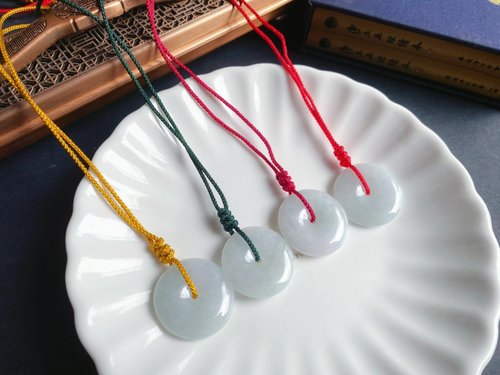 樂藏｜輕珠寶｜手作能量 天然緬甸玉翡翠 冰晴底帶綠質細 平安扣 項鍊 禮物 長輩禮 滿月禮