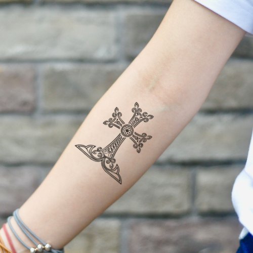 OhMyTat OhMyTat 亞美尼亞十字架 Armenian Cross 刺青圖案紋身貼紙 (2張)
