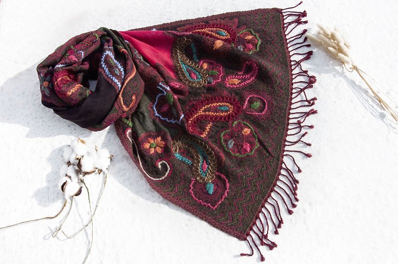 Cashmere Blanket Embroidered Wool Shawl/Knitted Scarf/Embroidered Scarf/Cashmere Shawl/Cashmere Cashmere Christmas Gift Valentine’s Day Gift Exchange Gift Birthday Gift-Flower - Knit Scarves & Wraps - Wool Multicolor
