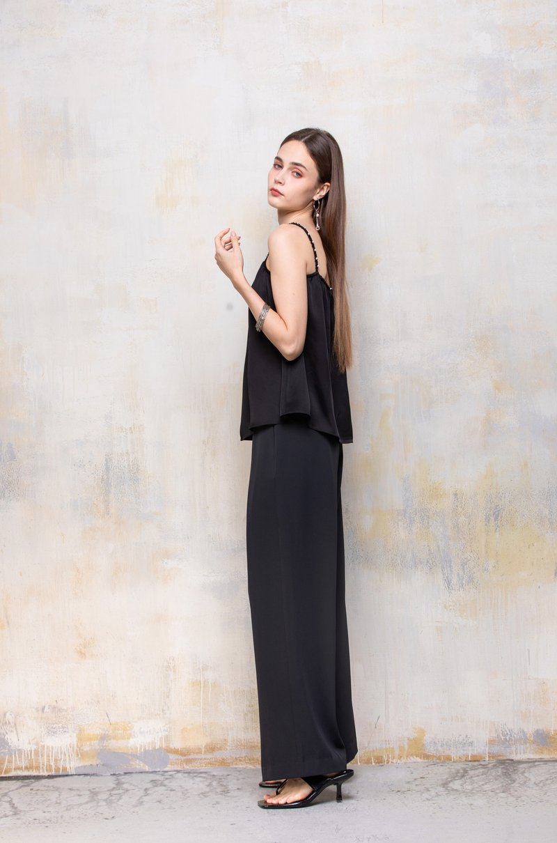 Classic black cool pleated airy wide-leg pants - Women's Pants - Other Materials Black