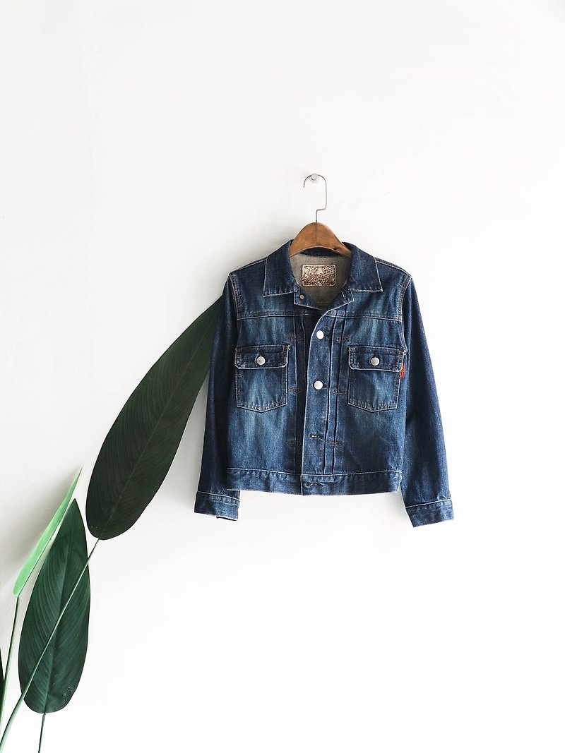 Kumamoto blue water color line short version of the fallen girl antique cotton denim shirt jacket coat vintage - Women's Casual & Functional Jackets - Cotton & Hemp Blue