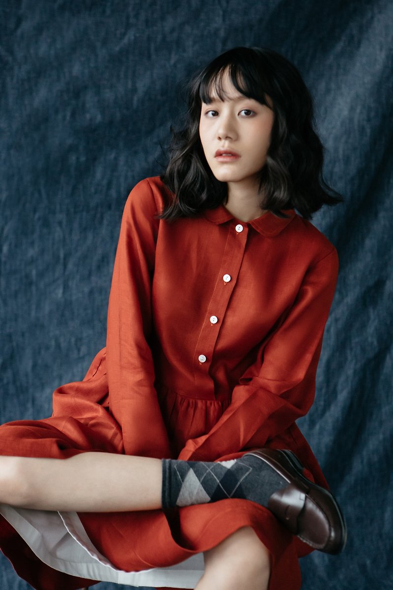 Makers Classic Dress in Tomato - 連身裙 - 棉．麻 紅色